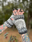 Grayscale Flower Power Fingerless Gloves