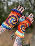 Bold Rainbow Swirl Fingerless Gloves