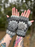 Grayscale Flower Power Fingerless Gloves