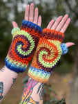 Bold Rainbow Swirl Fingerless Gloves