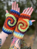 Bold Rainbow Swirl Fingerless Gloves