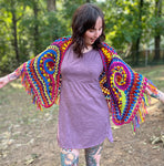 Crazy Rainbow Freeform Crochet Shawl