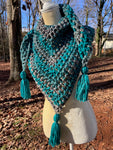 Teal Ombre Chunky Tassel Scarf