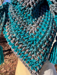 Teal Ombre Chunky Tassel Scarf