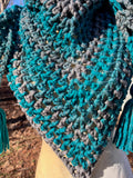 Teal Ombre Chunky Tassel Scarf