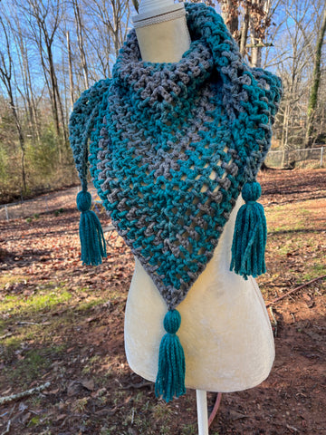 Teal Ombre Chunky Tassel Scarf