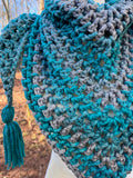 Teal Ombre Chunky Tassel Scarf