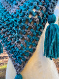 Teal Ombre Chunky Tassel Scarf