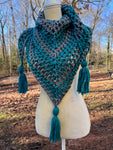 Teal Ombre Chunky Tassel Scarf